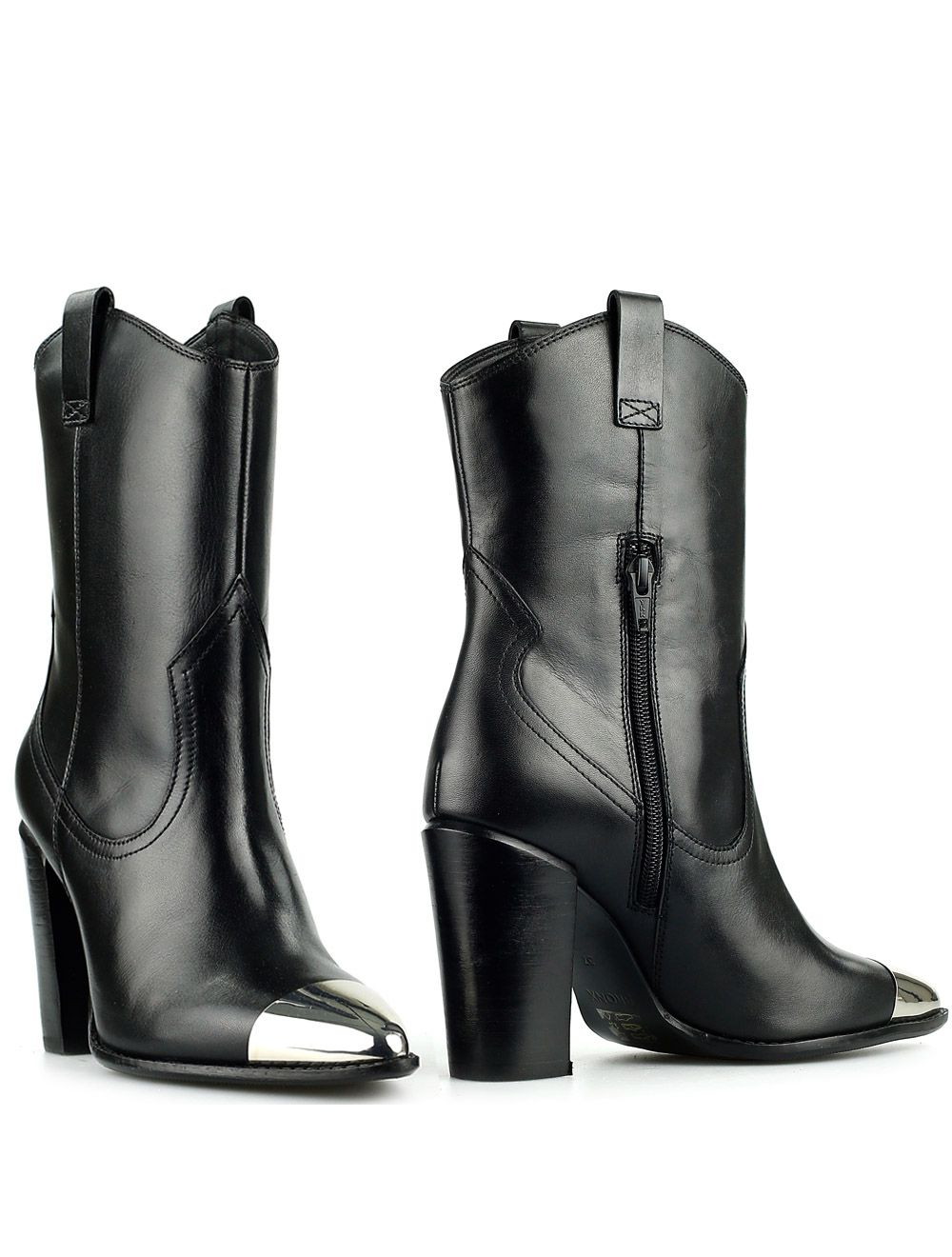 Bronx Americana enkellaarsjes zwart met ijzeren snip toe