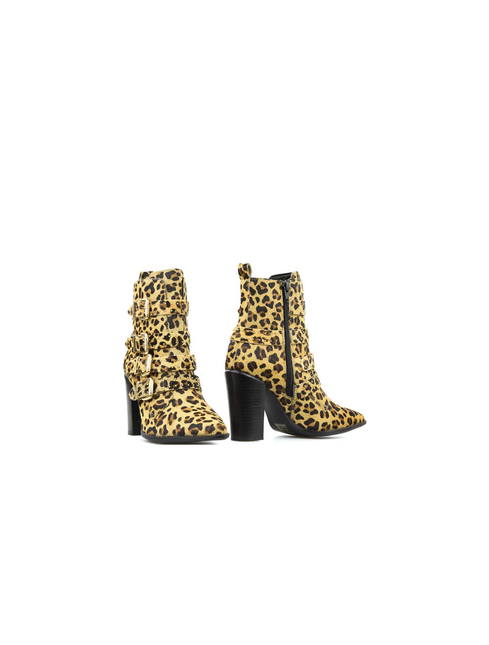Bronx ponyhair enkellaarsjes met hoge hak luipaard