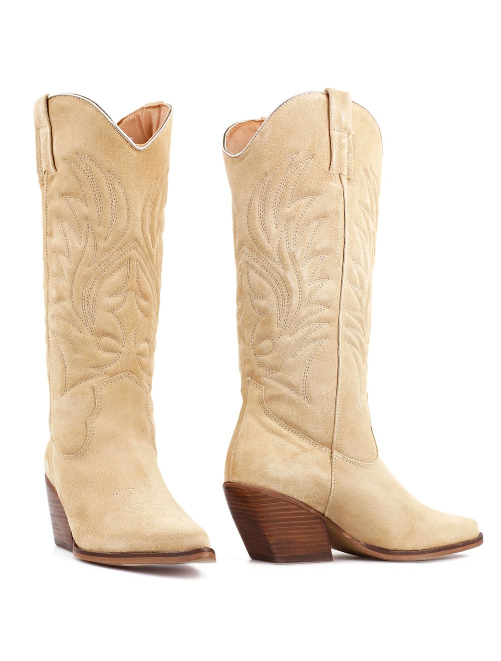 Cowboylaarzen Cappuccino - Beige Suede met sierstiksels