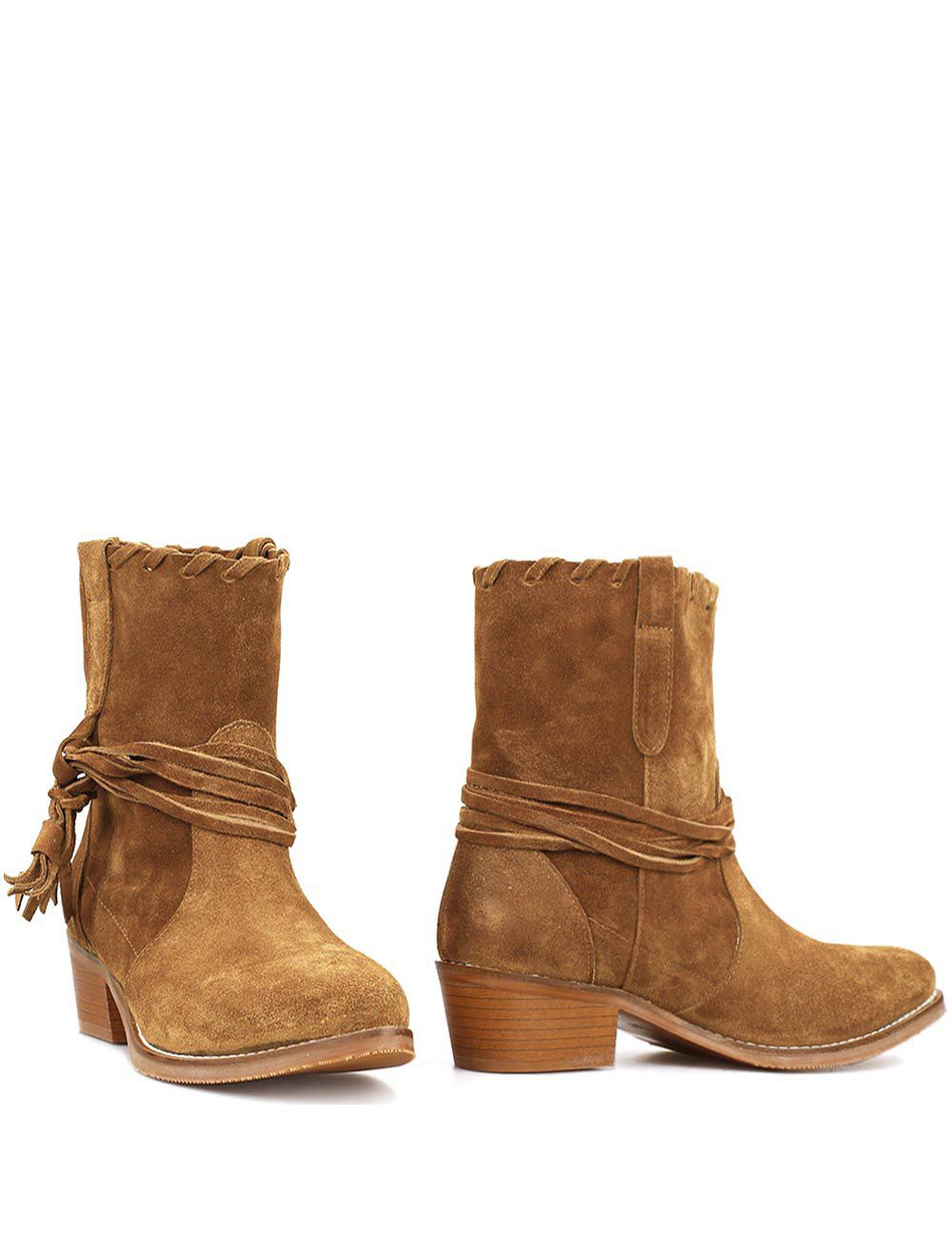 Enkellaarsjes Camel Suede met franje