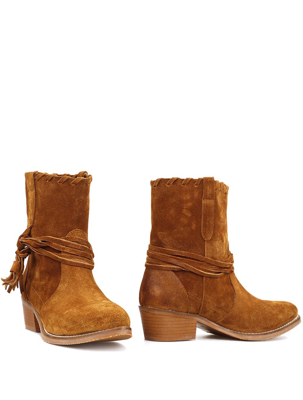 Enkellaarsjes Cognac Suede met franje