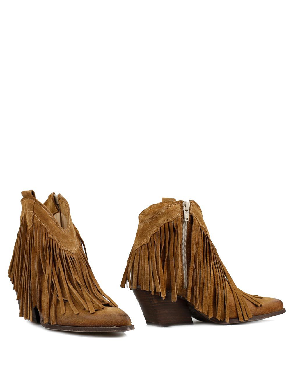 Enkellaarsjes met franjes Suede - Cognac