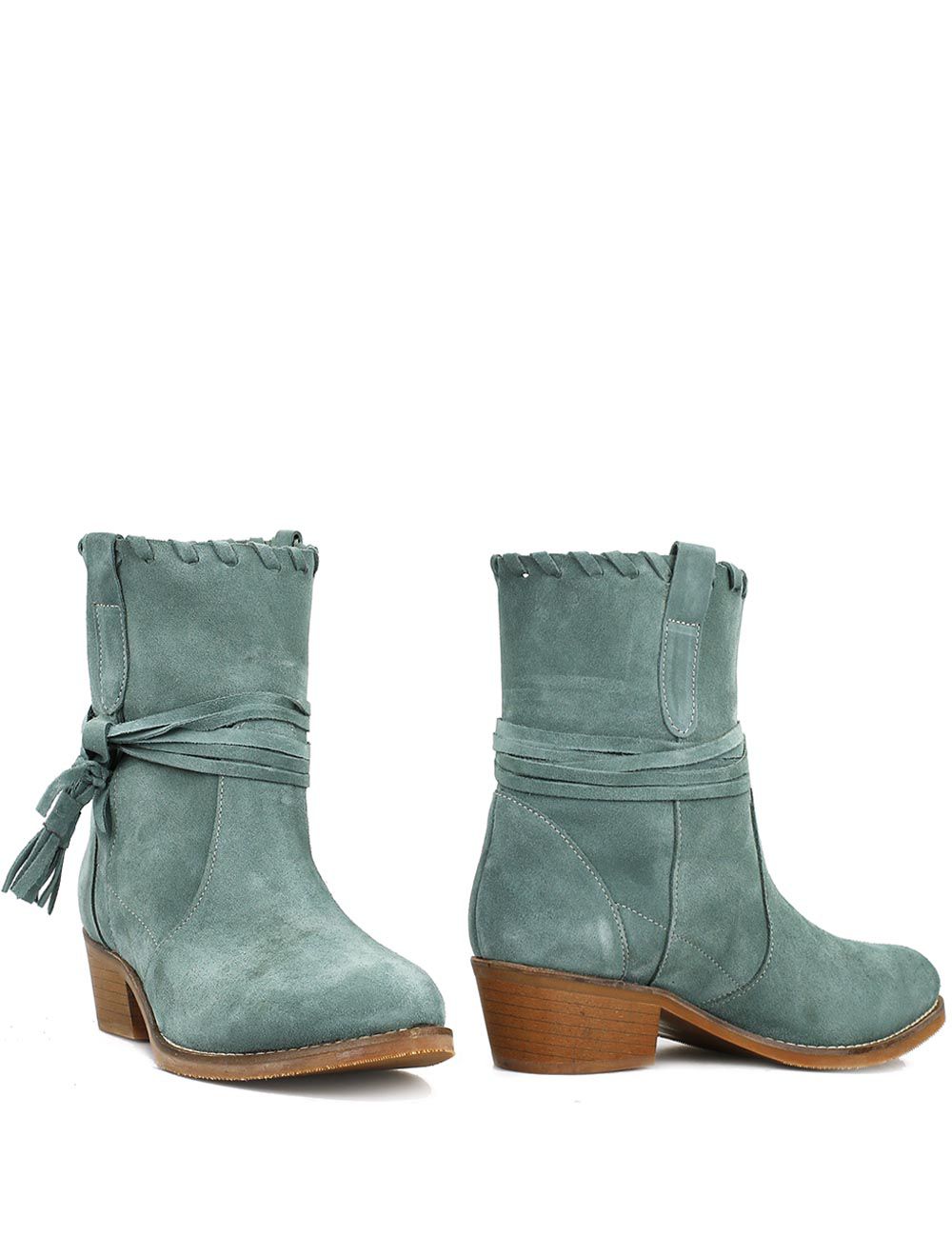 Enkellaarsjes Turquoise Suede met franje