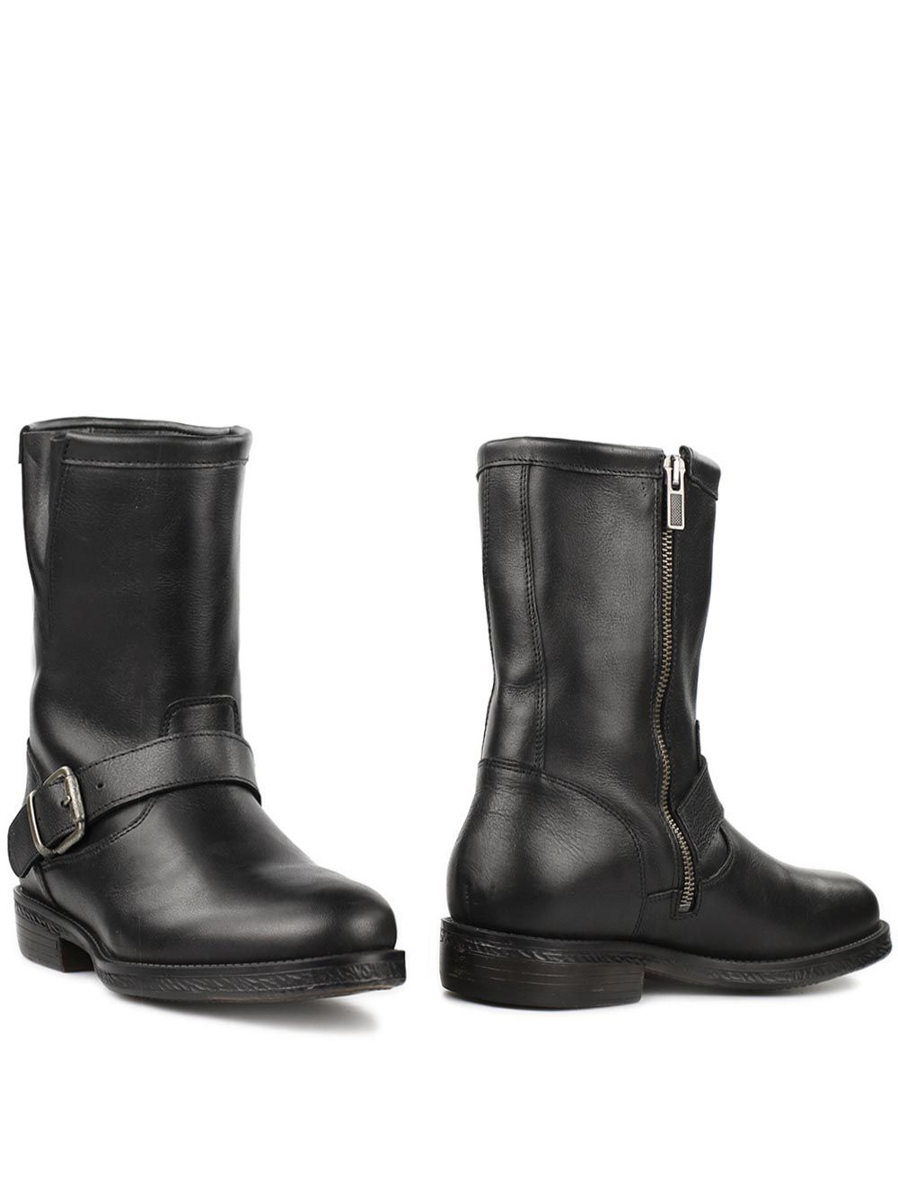 Halfhoge biker boots heren zwart met gesp