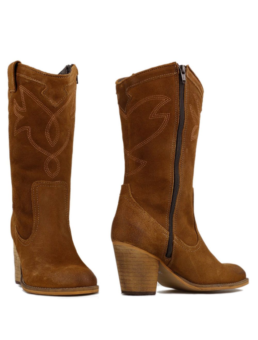 Taupe suède cowboylaarzen met hoge hak - Dames | MANFIELD