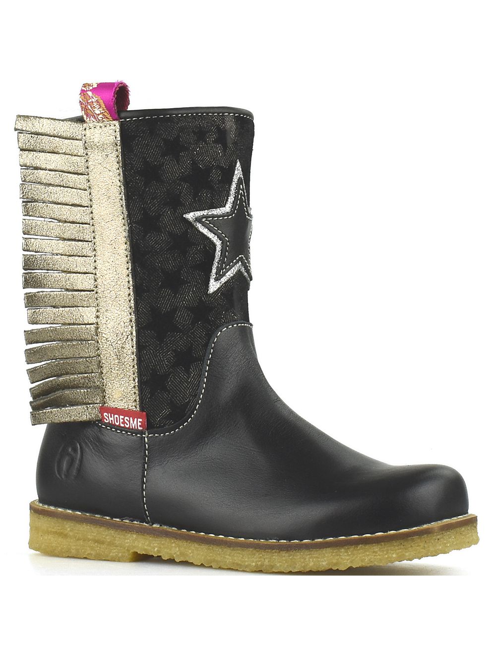 Shoesme cowboylaarsjes CR8W104-B Black zwarte laarsjes met franjes en  panterprint