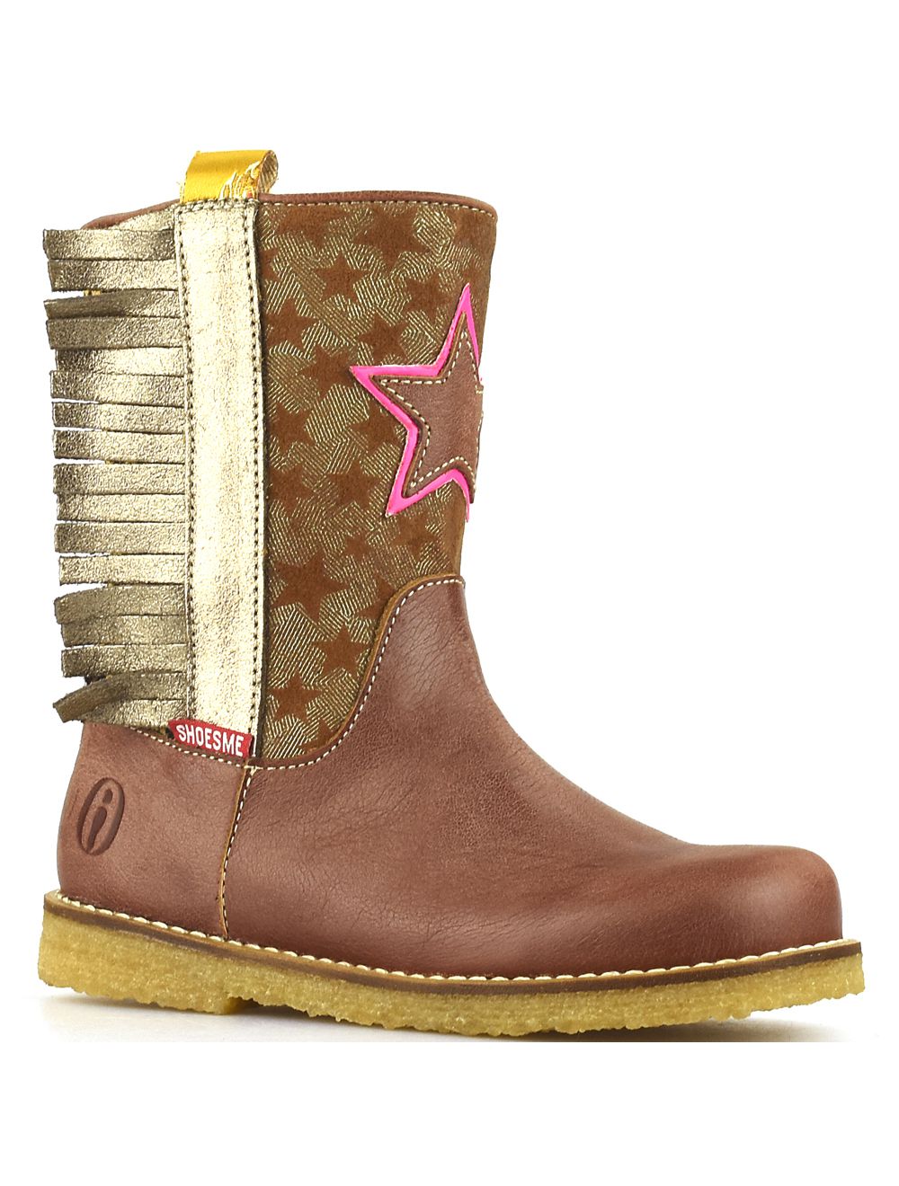 Shoesme cowboylaarsjes CR8W104-A Cognac bruine laarsjes met franjes en  panterprint