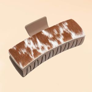 Hair Clip Hair-on Hand-tooled Brown & White