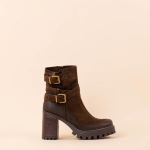 High heeled boots bruin met gespen zij