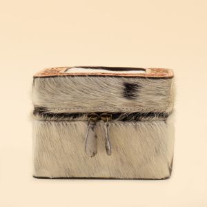 Luxury Cowhide Jewellery Box square black front