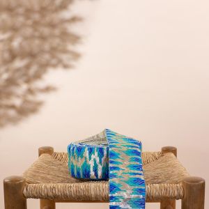 Moonrise geborduurde sierband breed blauw - goud pailletten