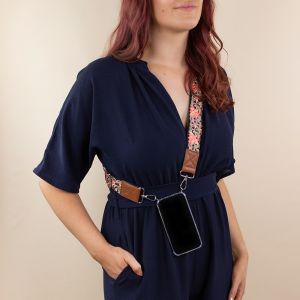 Moonrise telefoon koord Halley zwart - roze met bloemen
