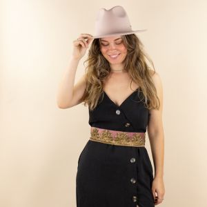 Moonrise velvet riem Helia roze - brons pailletten voorkant