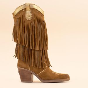 Nemonic 2279 cowboyboots boho fringe tabaco