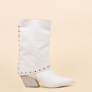 Halfhoge kaplaarzen Verona white met studs