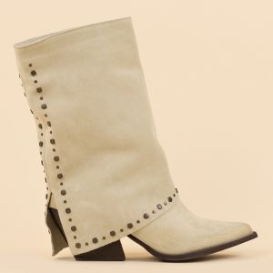 Halfhoge kaplaarzen Verona beige suede met studs