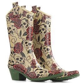 Bostons cowboy regenlaarzen skulls and roses