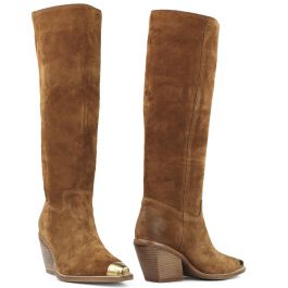 Cognac BRONX Lange laarzen LOW-KOLE 14186 | Omoda